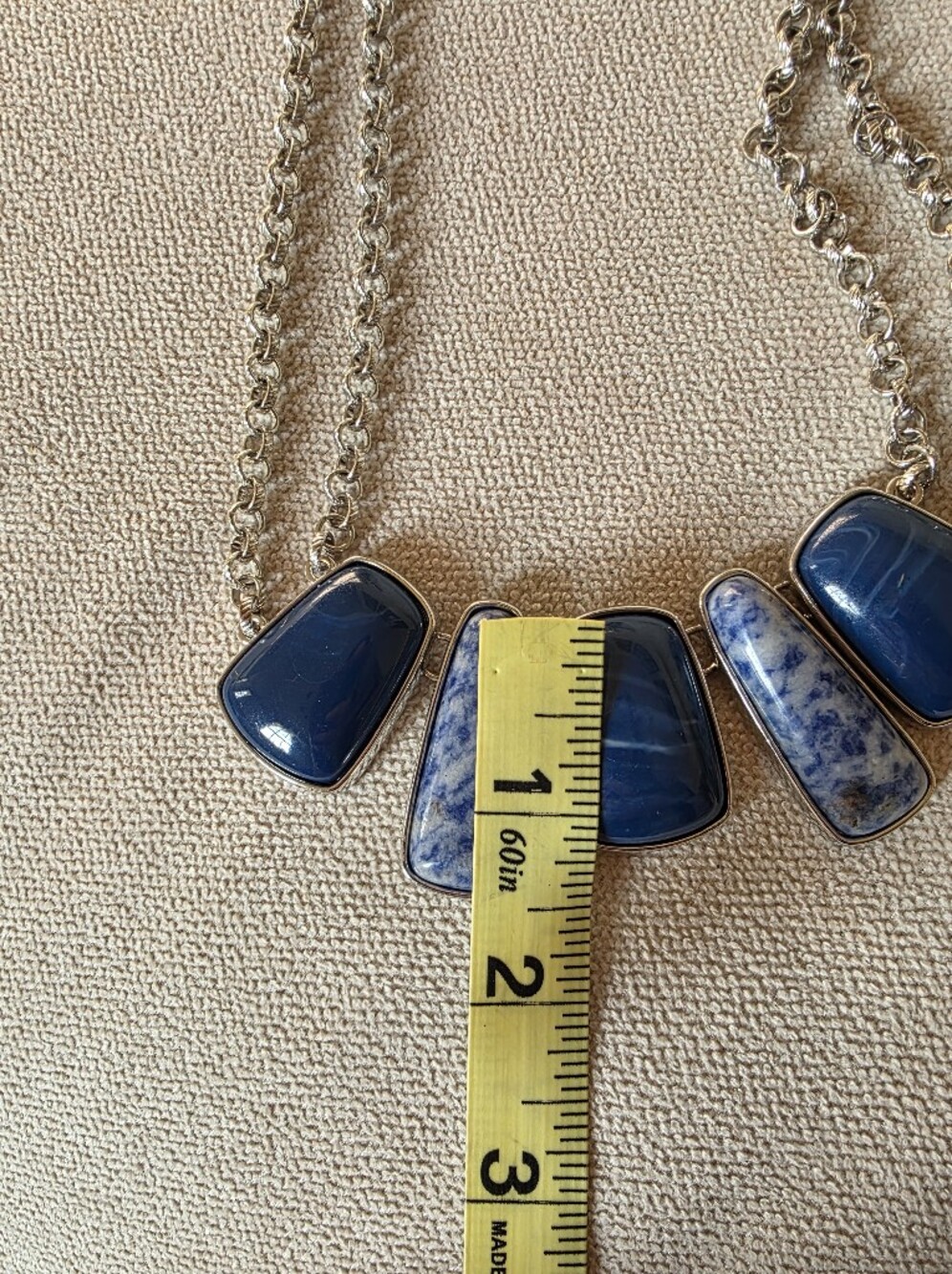 Vintage C 1946 Silver Tone Blue Stone Statement Necklace Chunky Bib Style - Picture 7 of 7